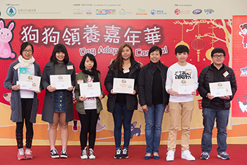 Winners of 'Pets With Love' Drawing / Painting Competition Secondary School Category, awards were presented by Hon Alice MAK Mei-kuen, BBS, JP