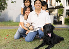 A family with a dog