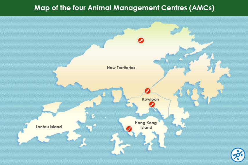 Map of the four Animal Management Centres (AMSs)