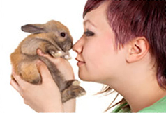 A lady holding her rabbit